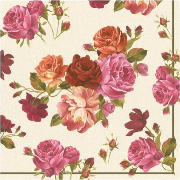 Catherine Purple Orange Pink and Roses - Decorative Floral Lunch Paper Napkins 100pcs - Perfect for Decoupage, Party, Birthday, Special Occasions, Weddings