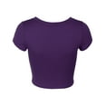 thumbnail image 3 of Women's fashion cropped short-sleeved T-shirt solid color slim top, 3 of 7