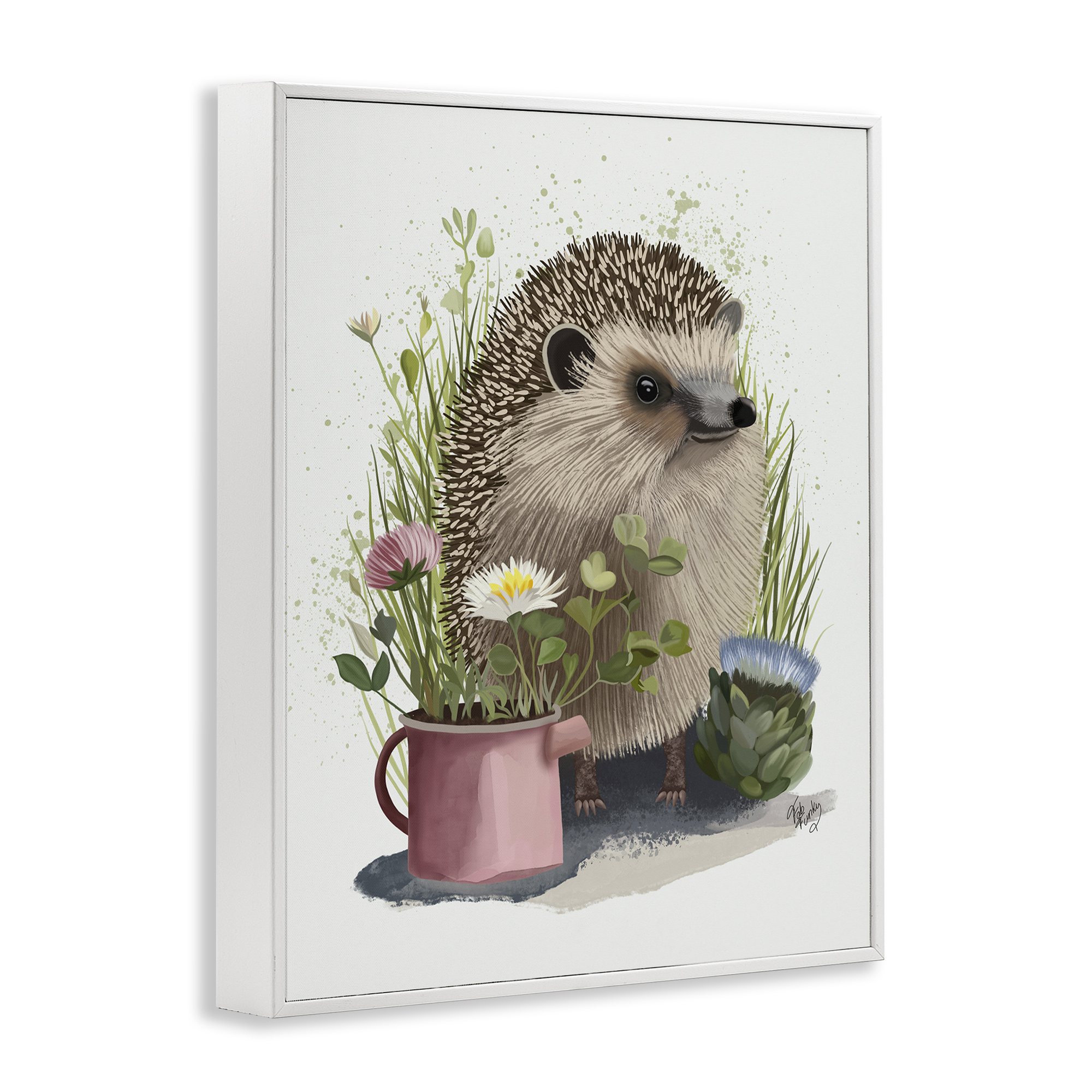 Stupell Industries Hedgehog with Garden Plants Animals & Insects Painting White Framed Art Print Wall Art, 24 x 30