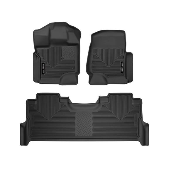 Husky Liners 53388 X-Act Contour Floor Liners Fits 2017-2025 Ford F250, F350 & F450 Crew Cab w/ Carpet Flooring & Flat-Fold Storage Front & Second Row 3 Pc Black