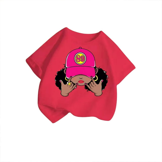 Chemises pour Filles Enfants Mignon Graphique Col Rond Manches Courtes Tee Été Décontracté T-Shirt Hauts Filles Rose Vif 11 Ans-12 Ans