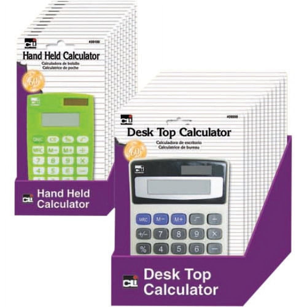 CLI 8-digit Hand Held Calculator Dual Power, Non-slip Rubber Key - 8 Digits - Battery Powered - Assorted - 12 / Display Box