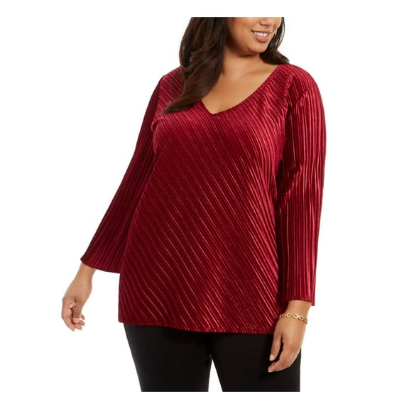 Alfani Women's Plus Size Ribbed V-Neck Top (0X, Malbec)