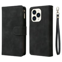 iPhone 14 Pro Wallet Case, Dteck Soft Leather Zipper Wallet Case Magnetic Buckle Flip Cover with 5 Card Slots/Photo Pocks/Lanyard Strap for Apple iPhone 14 Pro 6.1 inch 2022, Black