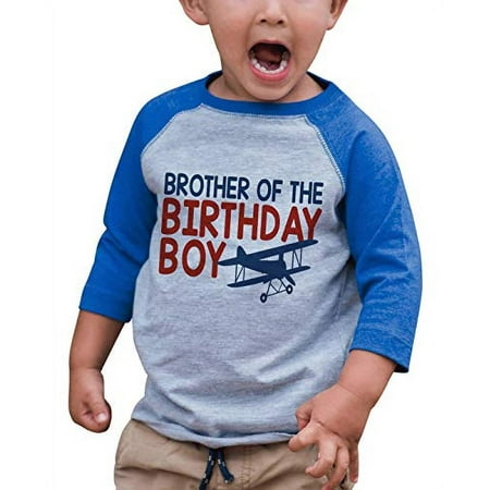 

7 ate 9 Apparel Boy s Brother Biplane Airplane Blue Raglan Tee