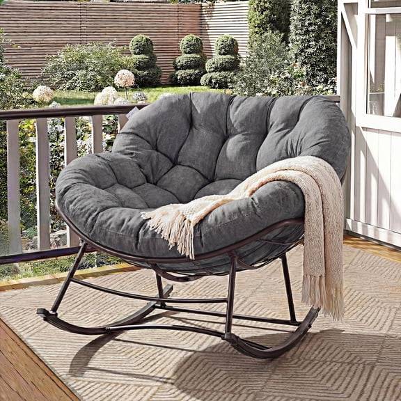 CONCETTA Heavy Duty Outdoor Rocking Chair with Cushion, Oversized Egg Lounge, 450 Lbs All-Weather Glider for Patio, Garden, Living Room, Gray