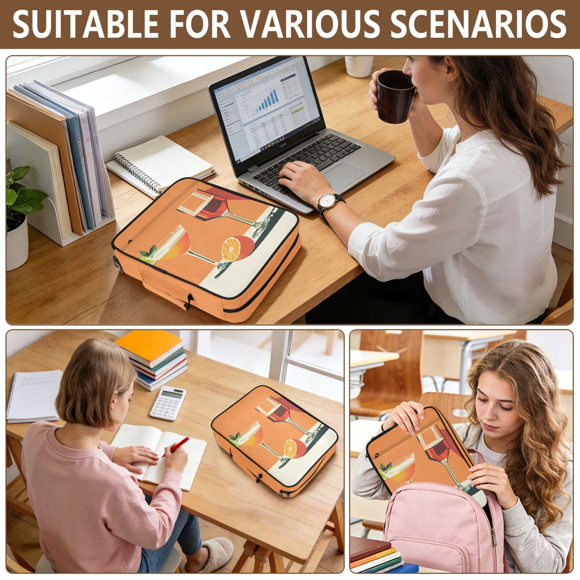 FORMRS Accordion File Folder A4 Size 7-Pocket Expanding Document Organizer Bag with 3 Ring Binder, Orange Glasses