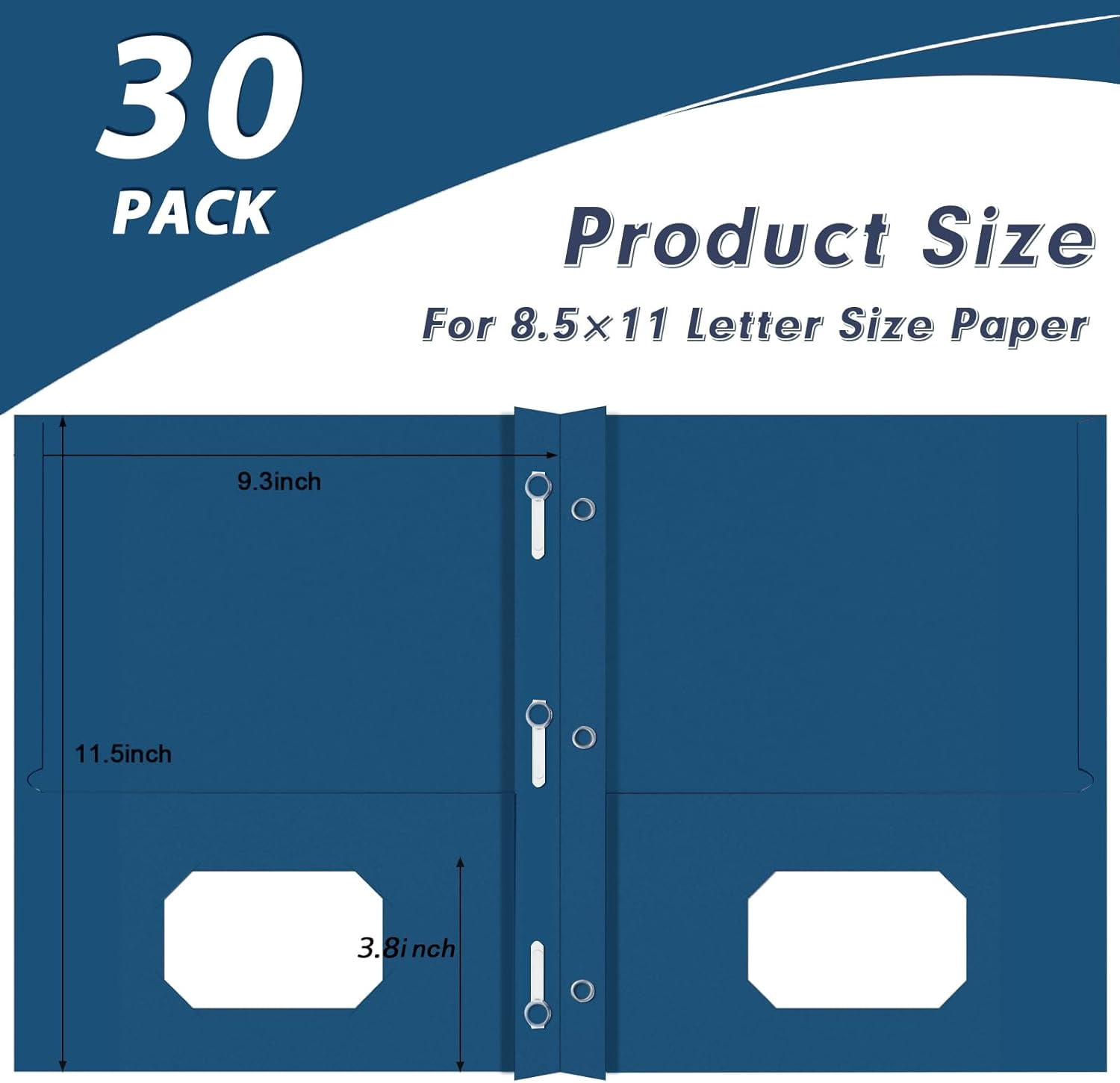 Two Pocket Folders, 30 Pack Two Pocket Folders with Prongs, 3 Prong Folders Designed for Office and Classroom, Letter Size Darkblue
