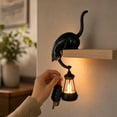 thumbnail image 4 of Whimsical Cat Shelf Sitter with LED Lantern, 3D-Printed Bookshelf Decor and Utility Hook, Cozy Reading Nook Night Light for Mantel, Bedroom, Office Desk, Entryway, Gift for Pet Lovers (Black), 4 of 6