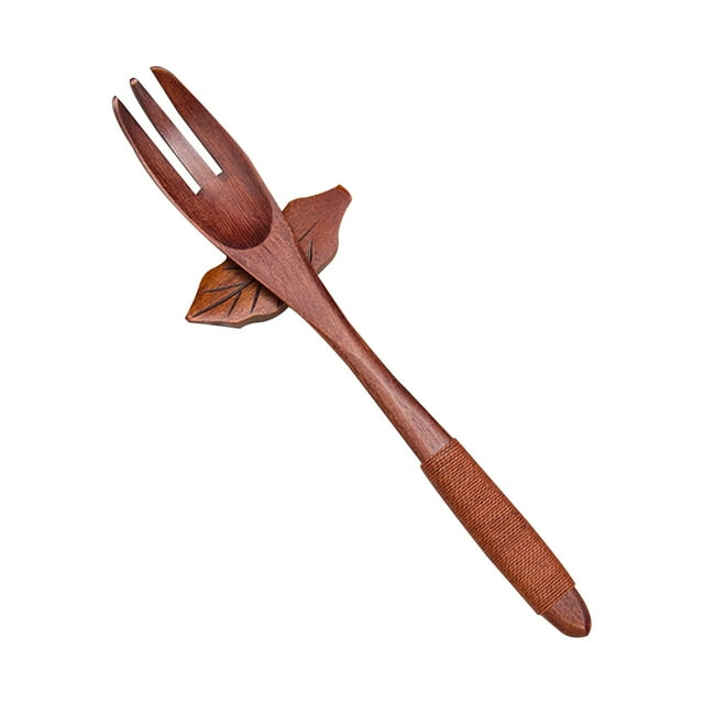 Natural Solid Wooden Forks Three Teeth Pasta Fork Kitchen Accessories for Meals