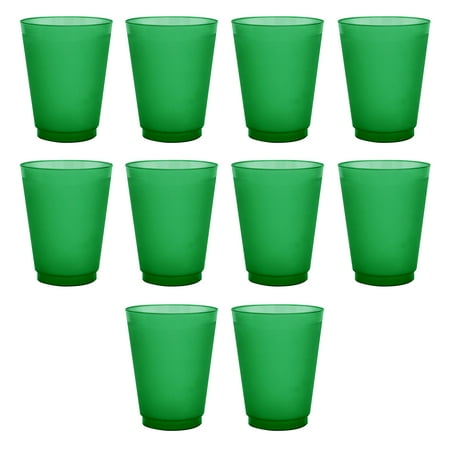 

Frosted Plastic Stadium Cups 10 pack 16 oz. Shatterproof Flexible Reusable Party Cups Green