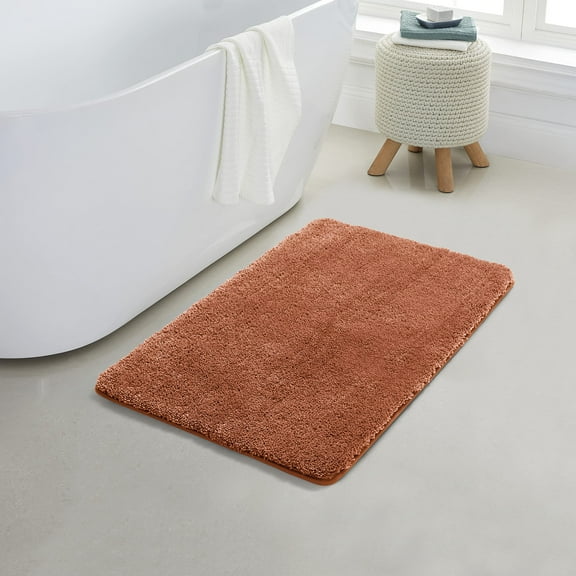 Bathroom Rugs 17x24'', Extra Thick Soft Microfiber Shaggy Bath Mat, Machine Washable Absorbent Bath Rugs, Non-Slip Rubber Backing Bath Mat for Bathroom Floor, Tub, Shower, Sink, Rust