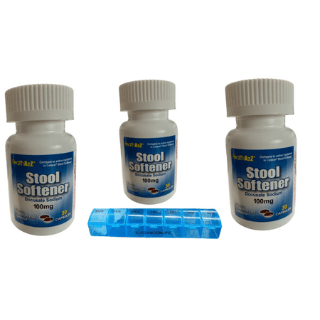 Stool Softener 100 mg 30 Capsules Each Pack of 3 With one Multicolor Eleganceinlife Weekly Pill Planner