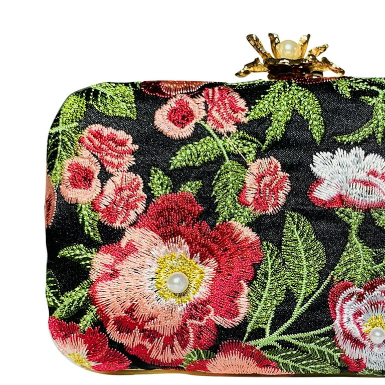 Beloving Elegant Embroidered Evening Evening with Chain Strap Purse Ladies for Red Black Other