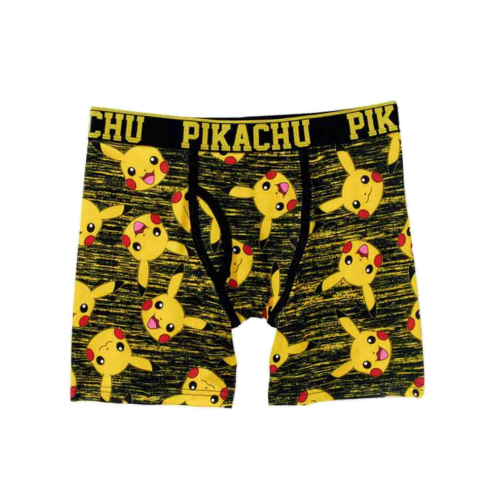 Pokémon Mens Silky Black & Yellow Pokemon Boxer Briefs Pikachu Boxers