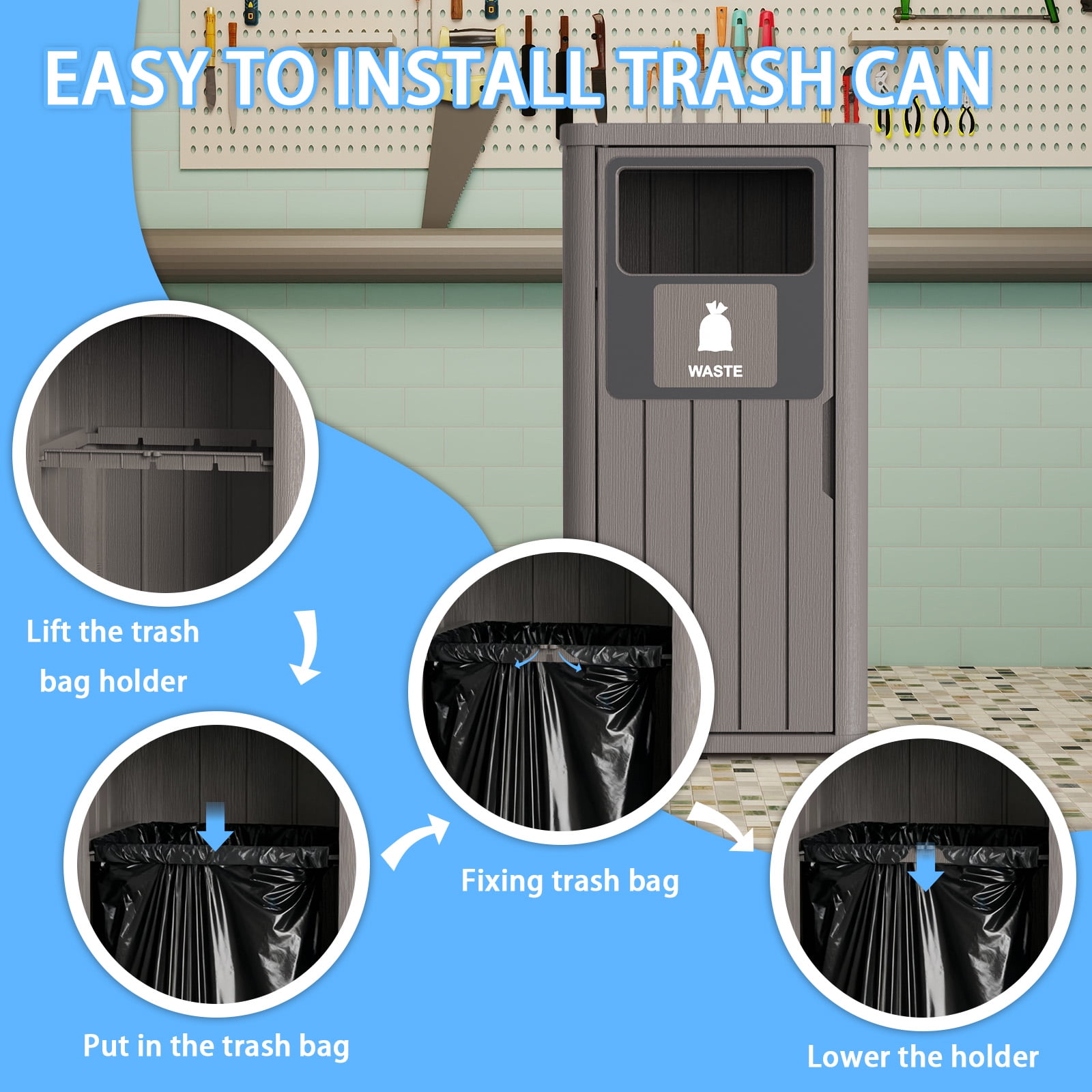 MAYEERTY 80L Double-Bucket Outdoor Waste Bin, Weather-Resistant Trash Can for Patio Yard Garden