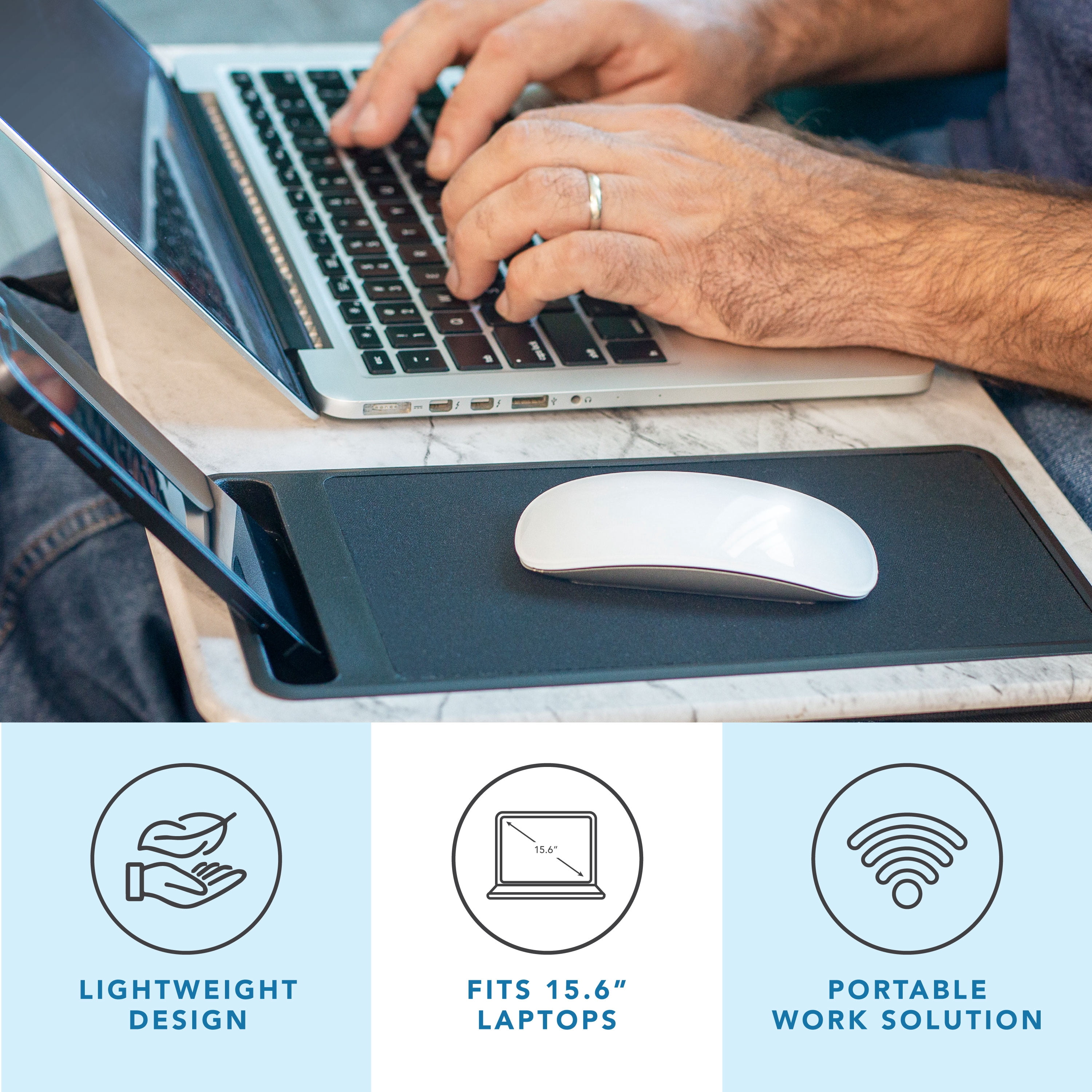 LapGear Left-Handed Home Office Lap Desk, Fits up to 15.6" Laptops, White Marble