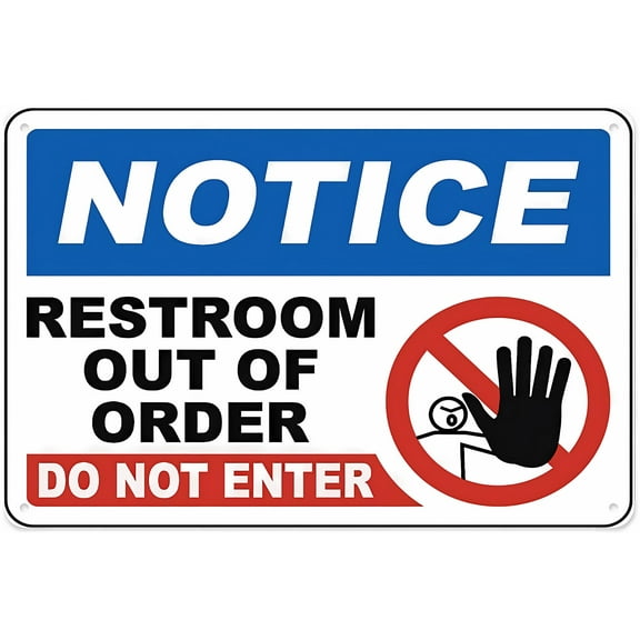 Restroom Out Of Order Sign - 8"x12" Aluminum Tin Warning Sign for Home Outdoor Garden, Restroom, Maintenance Alert