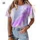 thumbnail image 1 of Camiseta de mujer Cuello redondo Manga corta Tie-dye Printed Casual Top, Morado, M kenally AP000470-07, 1 of 7