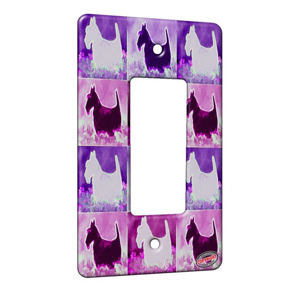 KuzmarK™ 1 Gang Rocker Wall Plate - Black Scottish Terrier with Blue Flowers Scottie Dog Electric Art by Denise Every