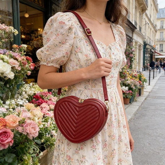 Heart Shaped Crossbody Bag PU Leather 20x15x8cm Adjustable Strap for Women Romantic Stylish Shoulder Purse for Date Party Shopping Compact Lightweight Durable and Versatile Fashion Accessory Gift