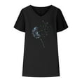 thumbnail image 4 of WREESH Womens Batwing Casual Loose Dolman T-Shirt Blouse Tops Print V-Neck Cotton and Linen Casual Sleeves Short Sleeved T-Shirt Black, 4 of 6