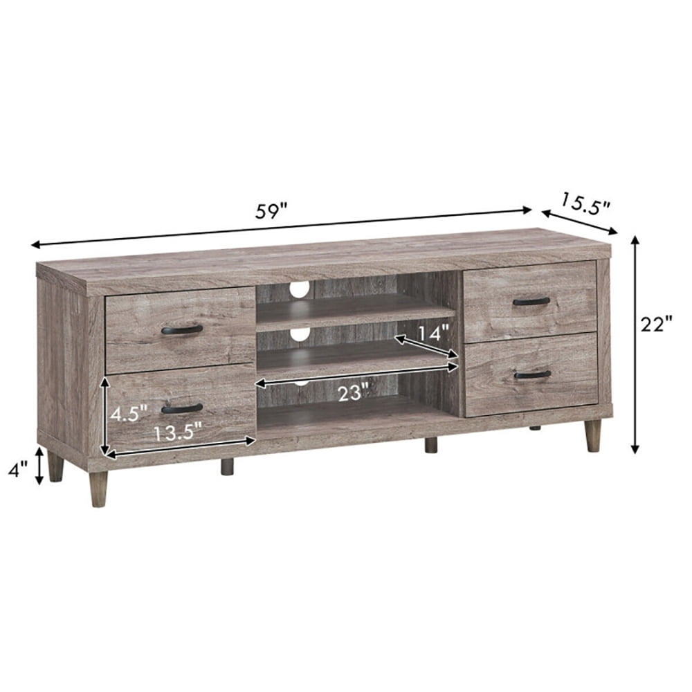 Finihen TV Stand, TV Cabinet, Retro Wooden TV Stand with 3 Open Shelves and 4 Drawers, Media Entertainment Center with Storage, for Living Room, Bedroom, Brown