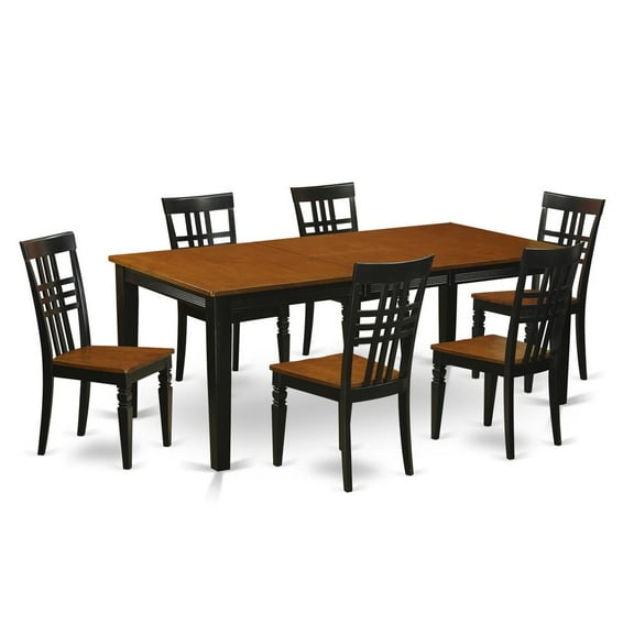 East West Furniture 7  PcKitchen  Table  set  with  a  Dining  Table  and  6  Dining  Chairs  in  Black  and  Cherry
