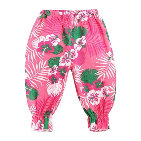

Wiueurtly New Casual Polka Dot Fashion Floral Print Boys And Girls Mid Waist Cropped Floral Bloomers 3 Years Old Girl Pants
