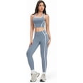 thumbnail image 3 of PISONIC Two Piece Womens Workout Set Backless Color Block Tank Tops Matching High Waist Leggings Gym Work Out Outfits, 3 of 7