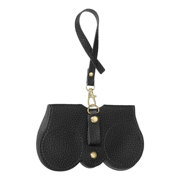 Uxcell Soft Leather Sunglasses Bag, Portable Glasses Case Sunglass Holder Pouch Artificial Leather PU Slim Eyeglass Cases with Strap for Women Men, Black