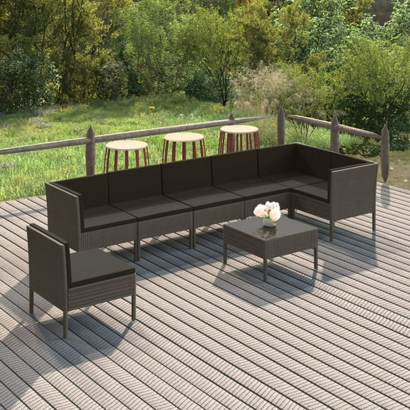 vidaXL 8 Piece Patio Lounge Set with Cushions Poly Rattan Black