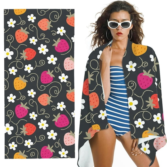 RKSupls Sweet Strawberry Vines Oversized Microfiber Beach Towel, Ultra-Soft Microfiber  Suitable for Bathroom, beach, Soft Super Absorbent- 30x60 in