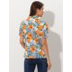 thumbnail image 4 of Blusas de mujer con volantes de manga corta floral con cuello simulado y volantes Naranja Azul L, 4 of 5