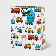 Medium OB Construction Gift Bag - Birthday Kids Boys Multicolor Vehicle Pattern 12.75"x10"x5"