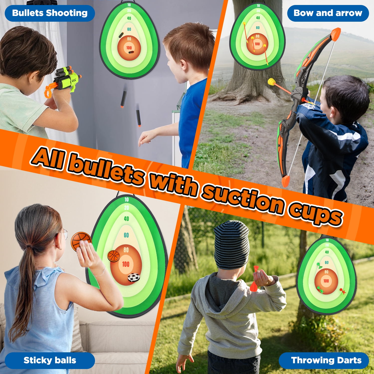 Carsky 5-in-1 Kids Bow and Arrow Set, LED Light-Up Bow, Avocado Target, Foam Dart Launcher & Sticky Arrows, Archery Toy Gift for Boys Girls Ages 4-12, Outdoor Indoor Shooting Playset