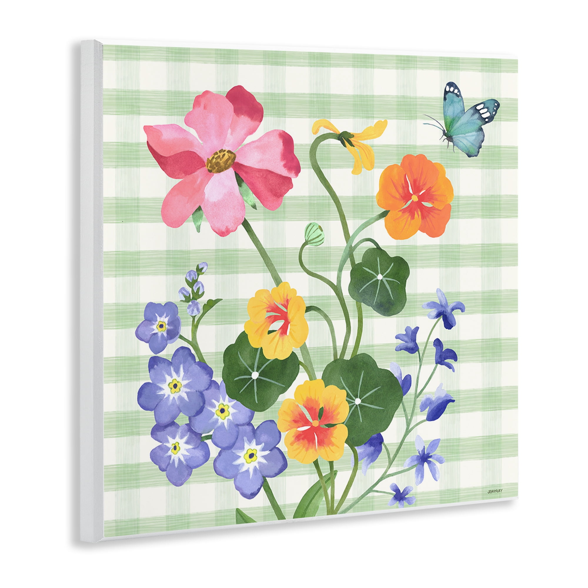 Stupell Industries Gingham Garden Flowers Botanical & Floral Painting Unframed Art Print Wall Art, 12 x 12