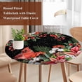 thumbnail image 4 of Cardinal Bird Round Tablecloth, Fitted Table Cover with Elastic for 45"-54" Round Tables, Winter Poinsettia Pine Cones Berry Black Table Cloth Outdoor Indoor Dinning Party Waterproof Tablecloths, 4 of 7
