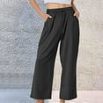 thumbnail image 2 of Chroia Linen Pants Women Summer Loose Baggy Wide Leg Pants, Elastic Waistband Drawstring Casual Lounge Trousers, 2 of 9