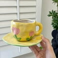 thumbnail image 3 of Taza de Café de Cerámica, con Bandeja , Taza de Té de Leche, Taza para Beber para Agua Caliente O Fría, Hogar, Navidad, Reutilizable, Amarillo Baoblaze taza de café con leche, 3 of 8