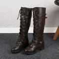 thumbnail image 2 of Dasayo Bronze Ladies Boots Western Motorcycle Mid-Calf Lace up Faux Leather Buckles Low Heel Boots Womans Shoes 42, 2 of 8