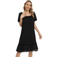 thumbnail image 6 of Women Short Sleeve Nightgowns Square Neck Sleepshirts Sleepwear Sexy Lace Trim Night Gowns Soft Short Lace Panel Nightdress Pajama Shirts,Black S-2XL, 6 of 7