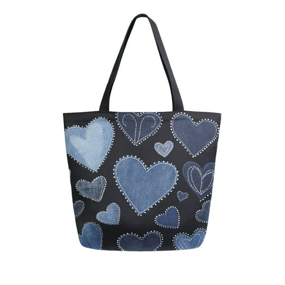 Durable Canvas Tote Bag with Zip Pocket Bags for Woman Shoulder Versatile Carryall for Everyday Use A Pattern Of Denim Hearts