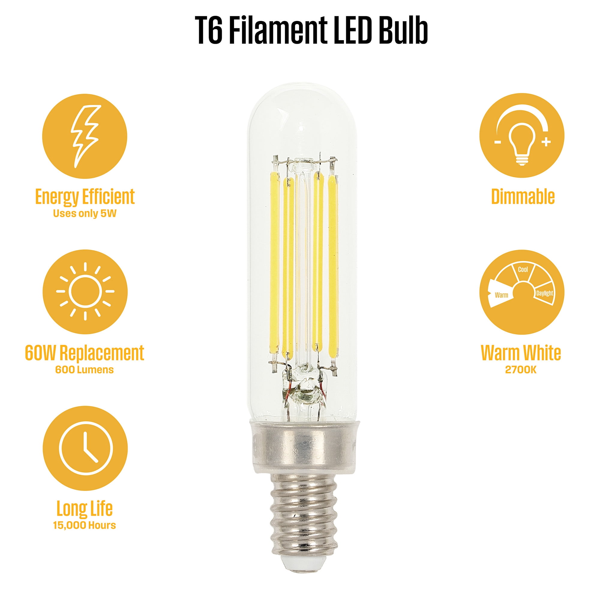 Westinghouse 5334020 Pack Of (6) 5 Watt Dimmable T6 Candelabra (E12) Led Bulbs- 600