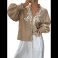 thumbnail image 1 of Camisas de Bordadas para Mujer, Blusa con Cuello en V y Mangas Abotonadas Albaricoque L, 1 of 10