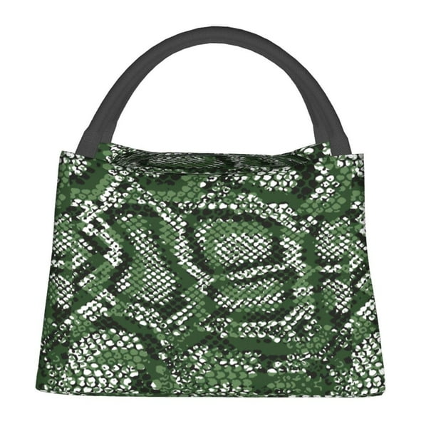 Easygdp Green Snakeskin Bolsa de Almuerzo Insulada Reutilizable, Bolsa de Mano y Bandolera para Oficina, Trabajo, Viajes