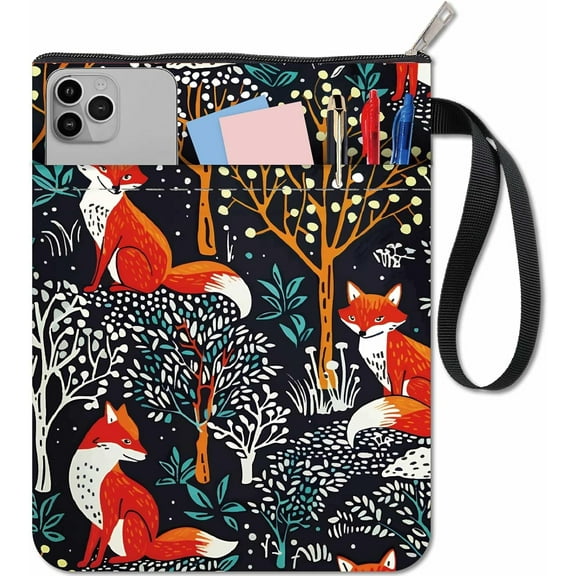 Fox Forest Book Sleeve Protector with Zipper Waterproof Canvas Pouch Covers for Books Lovers Paperback Hardcover Notebook Bible Journal Textbooks Paperbacks Plants Double-Sided 11 x 8.66 Inch