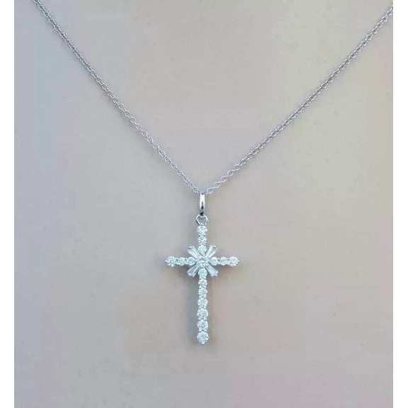 1.50Ct Round Cut Lab Created Diamond Women's Cross Pendant In 14K White Gold Plated