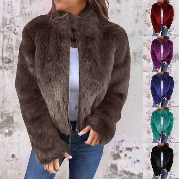 Hueook Womens Fleece Jacket Womens Coats and Jackets Women's Winter Warm Zipper Solid Color Jacket Top Green L