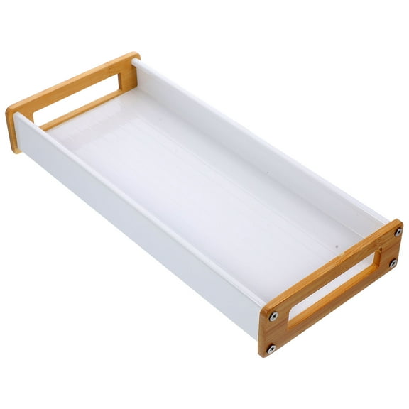 Homoyoyo White Bamboo and Aluminum Vanity Tray Multi-Functional Home Organizer